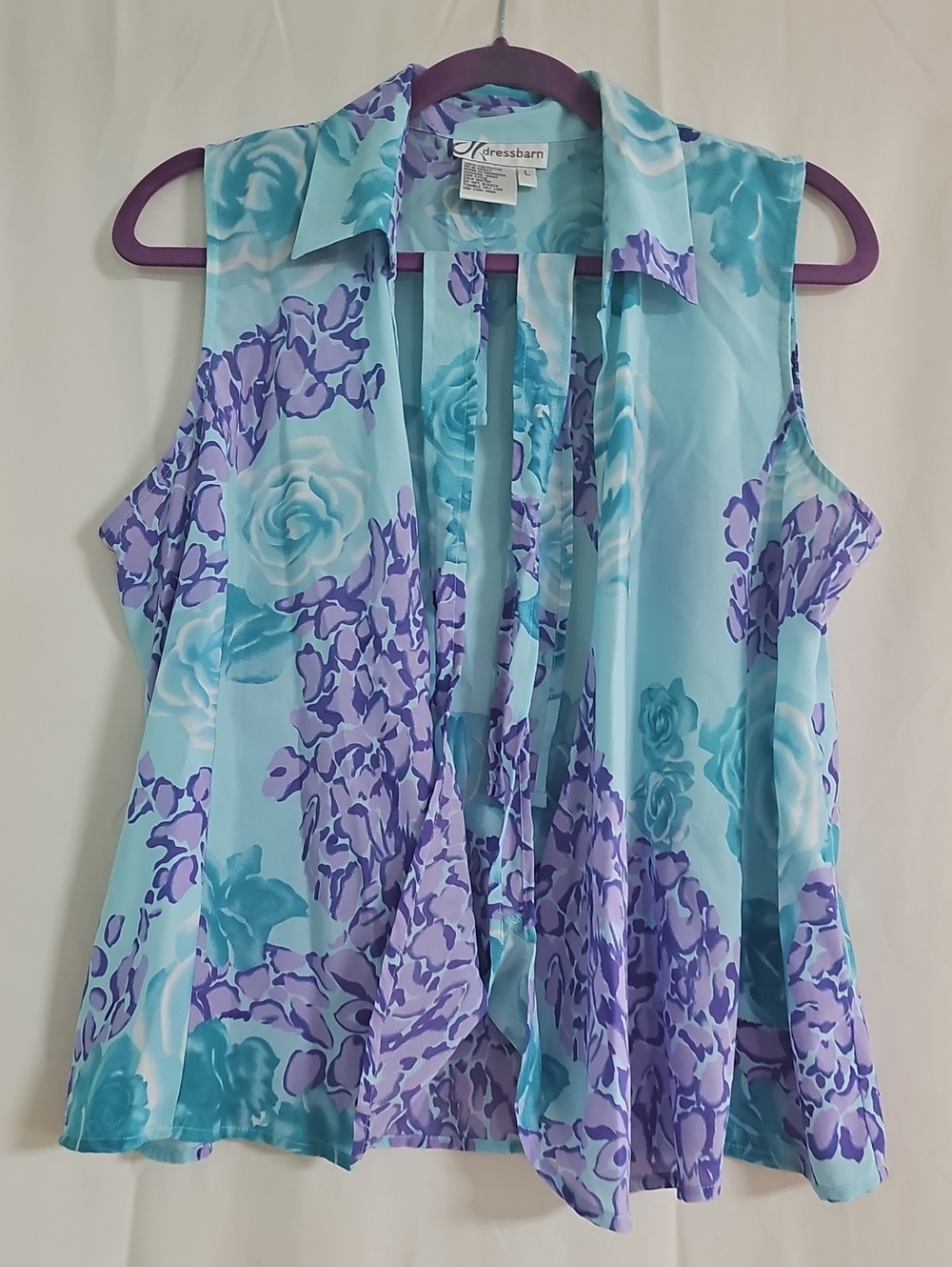 Dressbarn Aqua and Lavender Floral Tie-Front Camisole - Picture 2 of 4